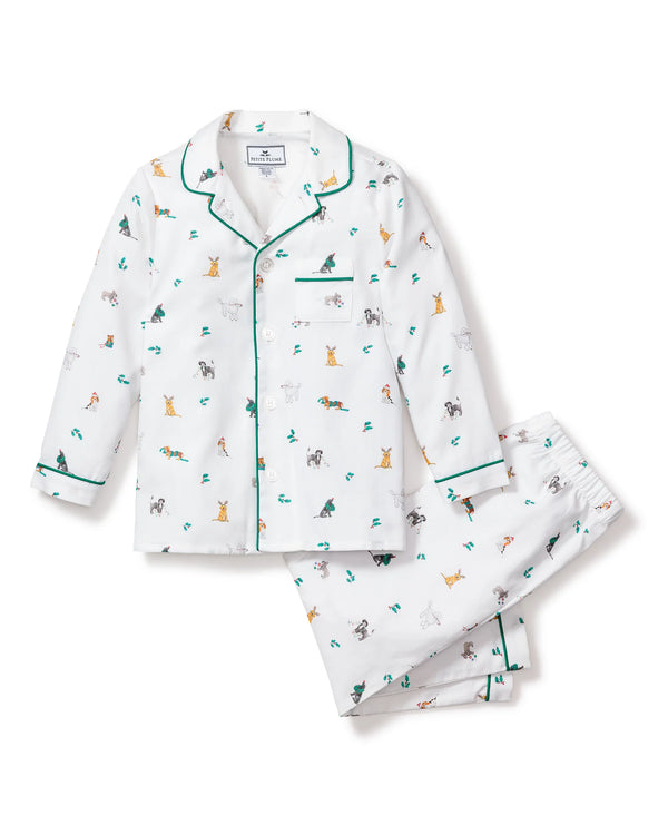 Petite Plume Kid's Twill Pajama Set in Jingle Paws