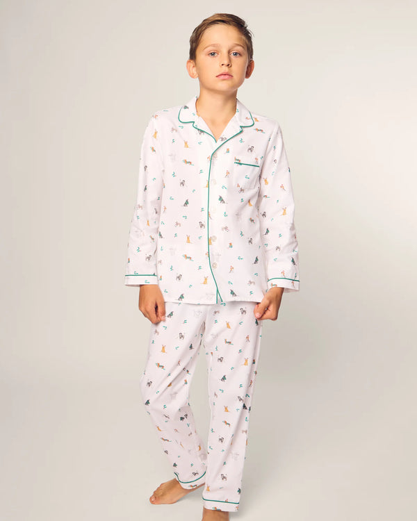 Petite Plume Kid's Twill Pajama Set in Jingle Paws