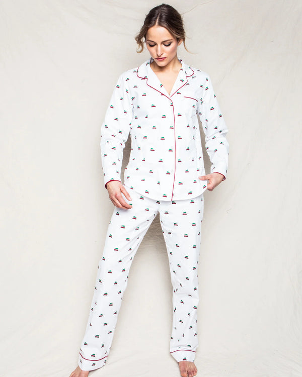 Petite Plume Women's Twill Pajama Set in Holiday Journey