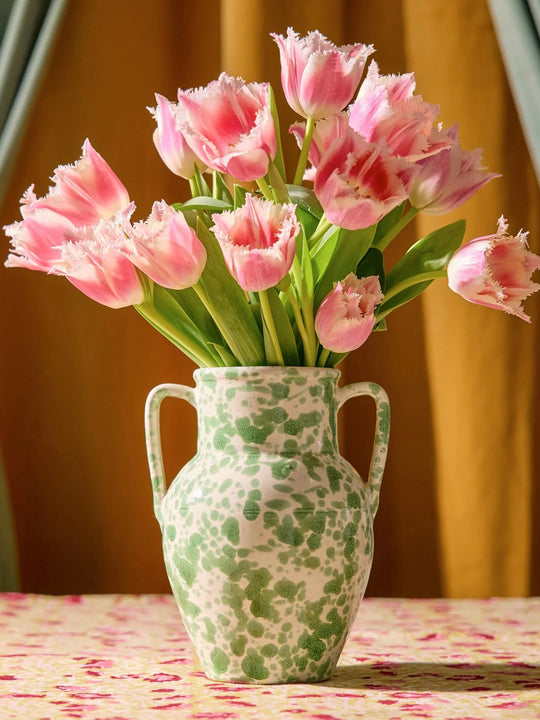 Pietra Handmade Green Two Handle Splatter Vase