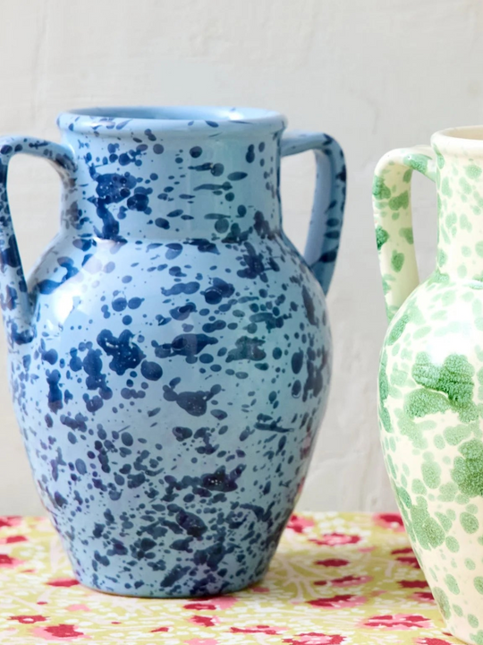 Pietra Handmade Blue on Blue Two Handle Splatter Vase
