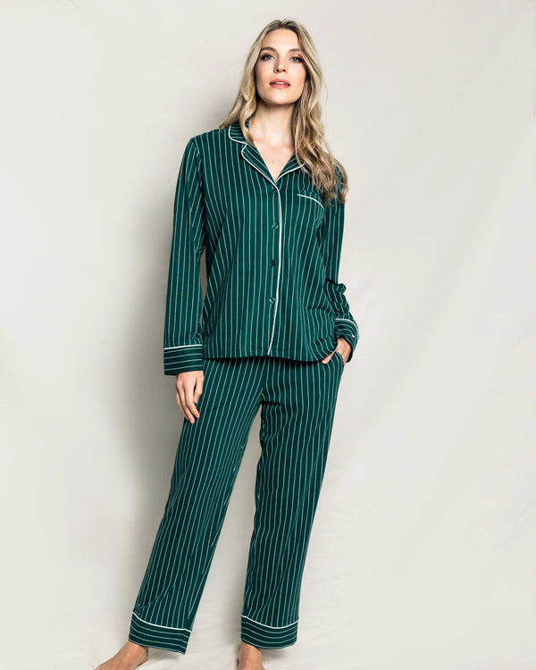 Petite Plume 100% Pima Cotton Green Stripe Pajama