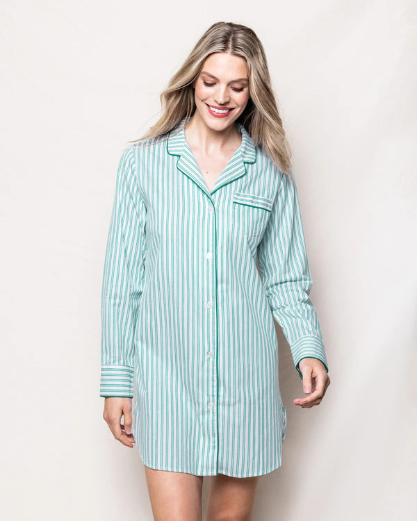 Petite Plume Women's Emerald Ticking Nightshirt