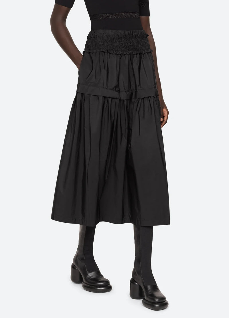 Sea NY Belen Taffeta Smocked Tiered Skirt Black