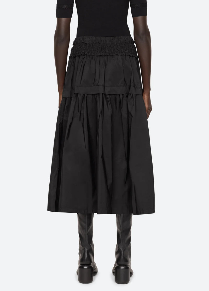 Sea NY Belen Taffeta Smocked Tiered Skirt Black