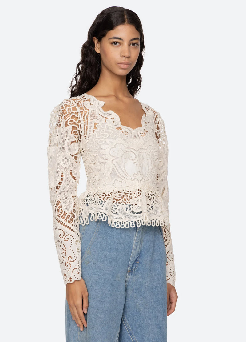 Sea NY Gianna Lace Longsleeve Top Bone