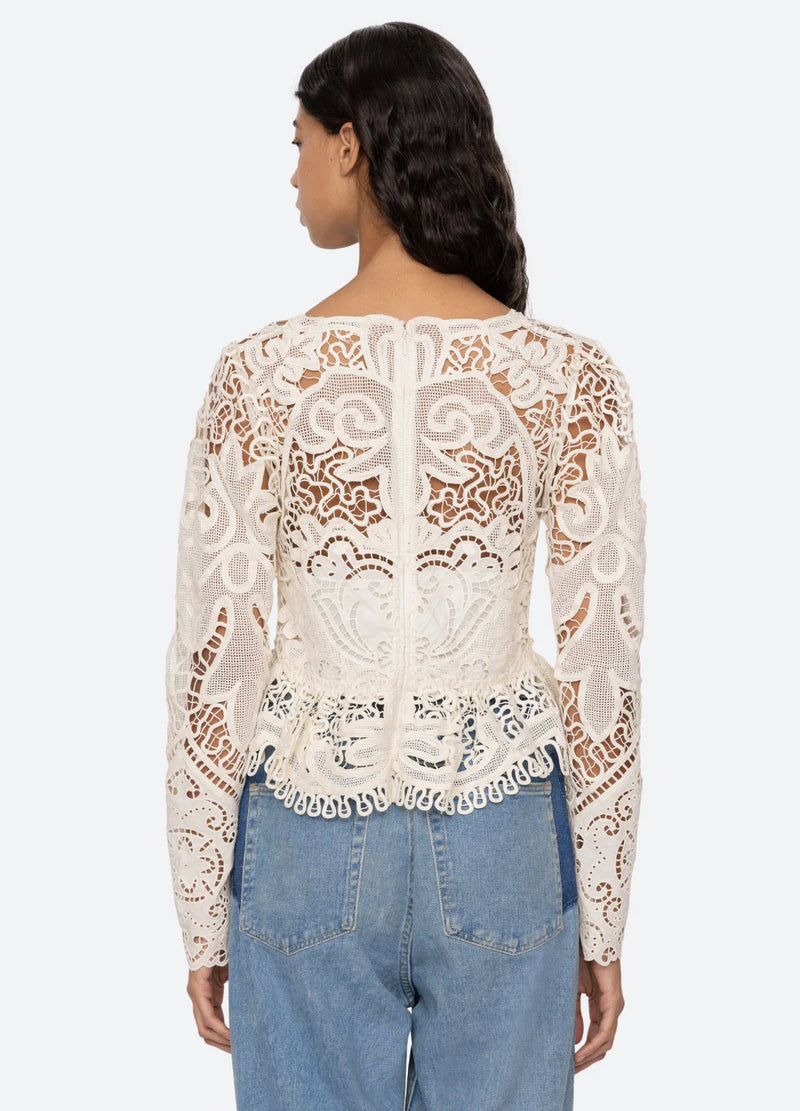 Sea NY Gianna Lace Longsleeve Top Bone