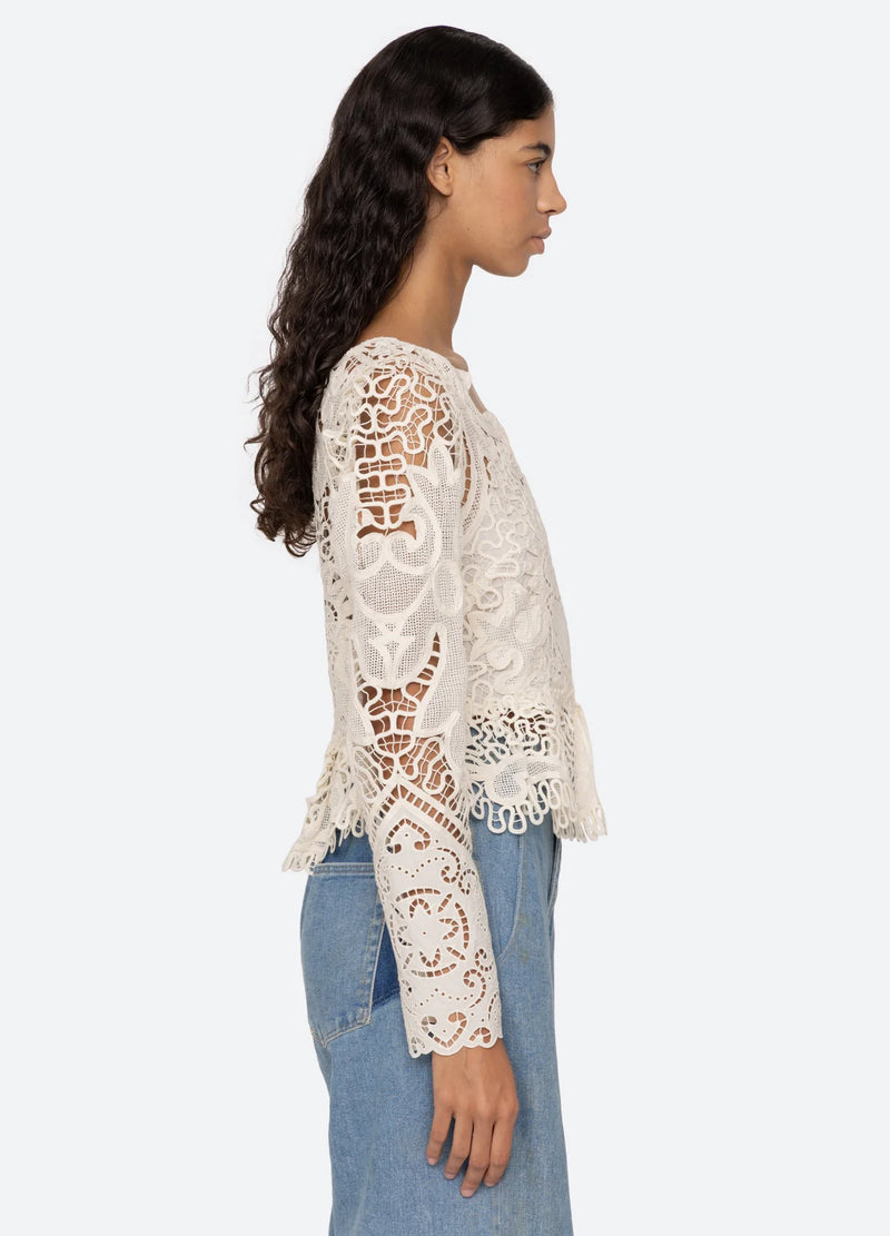 Sea NY Gianna Lace Longsleeve Top Bone