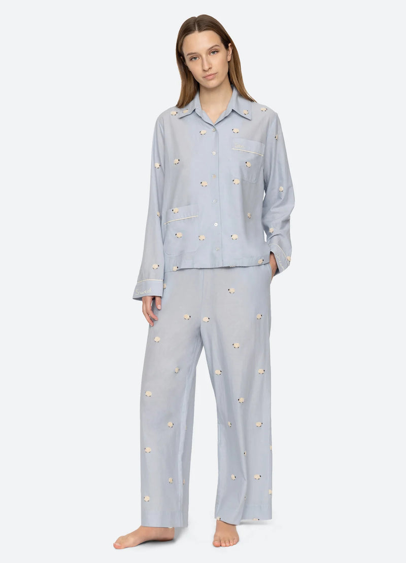 Sea NY Sheep Sleepwear Button Down PJ Set Sky