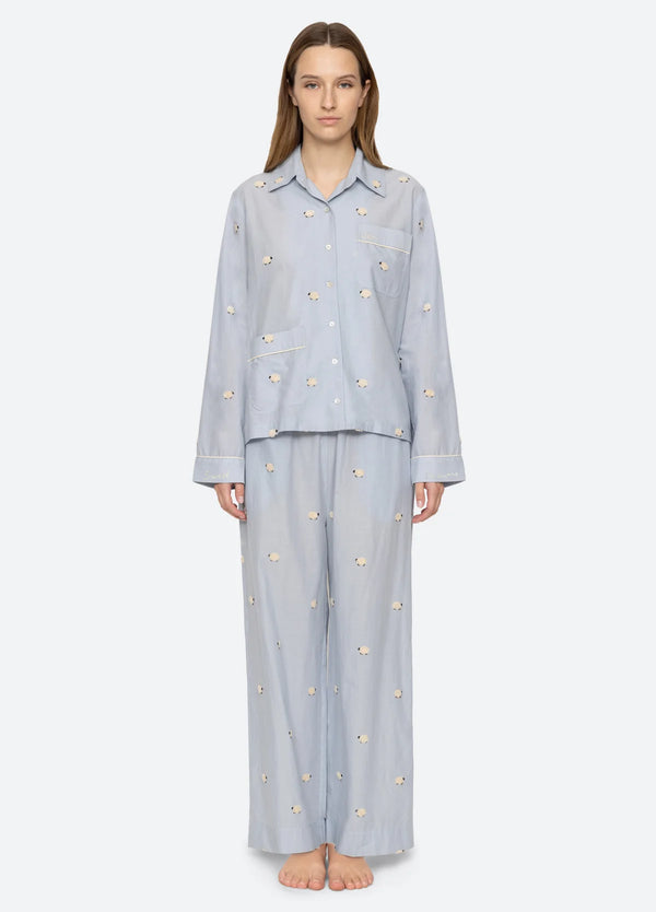 Sea NY Sheep Sleepwear Button Down PJ Set Sky