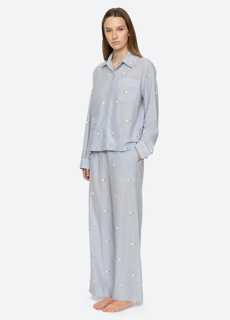 Sea NY Sheep Sleepwear Button Down PJ Set Sky