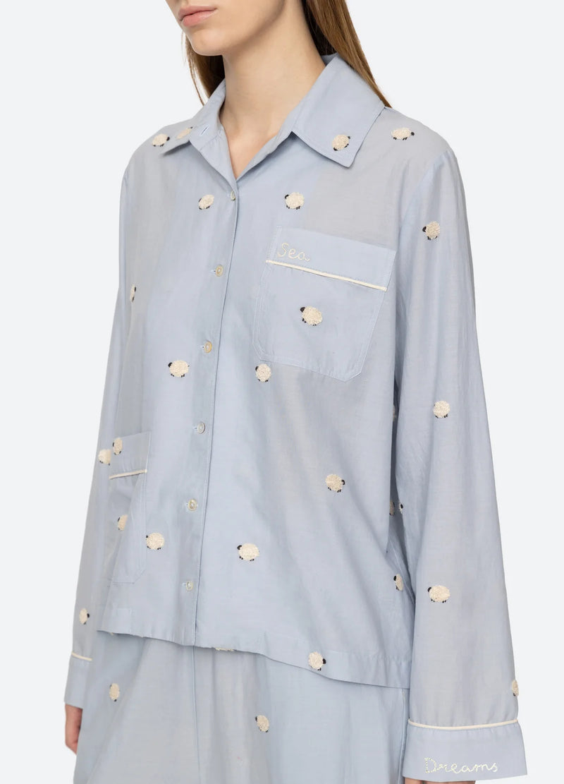 Sea NY Sheep Sleepwear Button Down PJ Set Sky