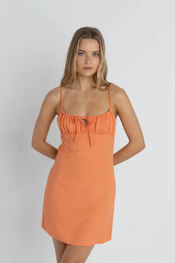 Rhythm Andie Gathered Mini Dress Peach