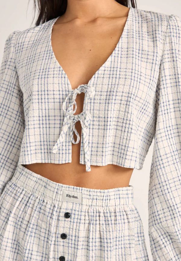 Rhythm Desi Plaid Blouson Top Blue