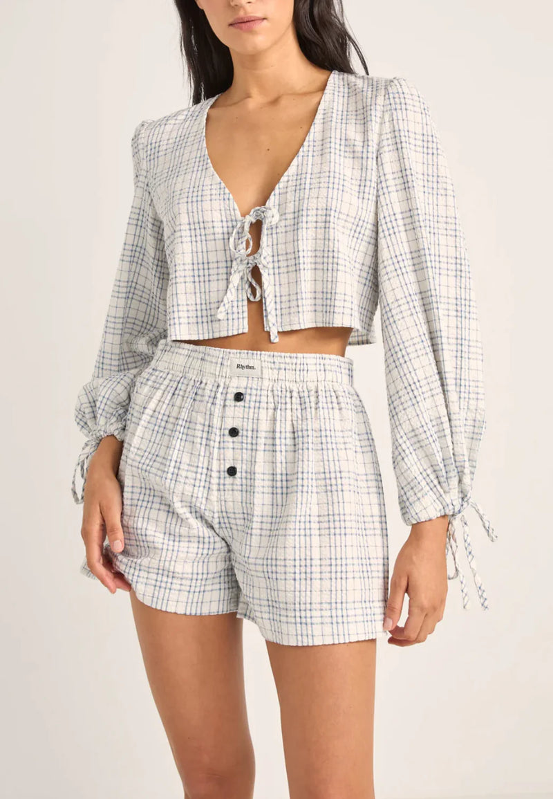 Rhythm Desi Plaid Blouson Top Blue