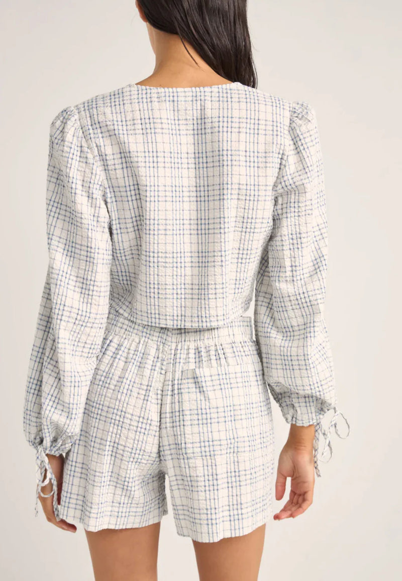 Rhythm Desi Plaid Blouson Top Blue