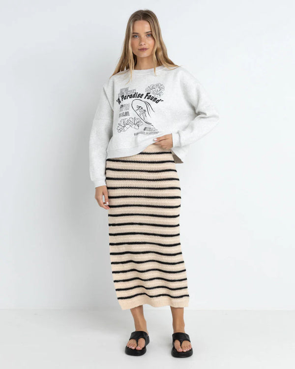 Rhythm Highline Stripe Knit Midi Skirt Vintage White