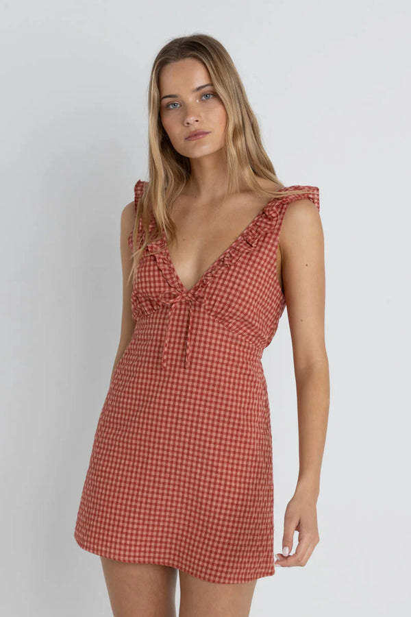 Rhythm Lola Check Ruffle Mini Dress Red
