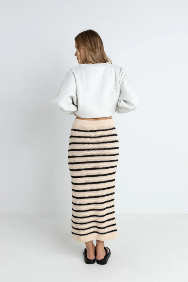 Rhythm Highline Stripe Knit Midi Skirt Vintage White