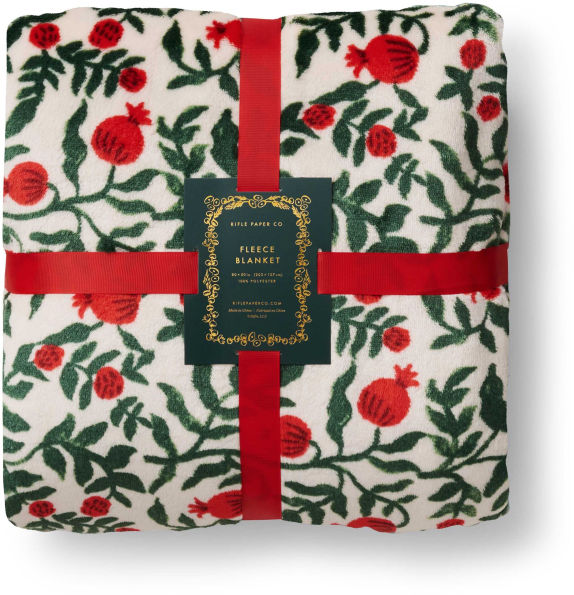 Rifle Paper Co. Christmastide Pomegranate Fleece Blanket