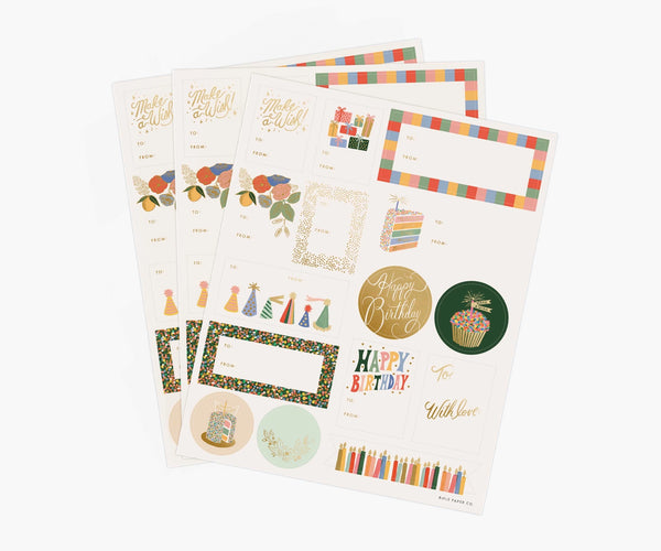 Rifle Paper Co. Pack of 3 Birthday Cake Stickers & Labels
