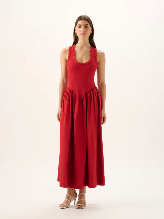 Roame. Lucy Rib Maxi Dress Pomegranate