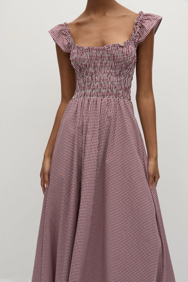 Faithfull the Brand Eudora Midi Dress - Gingham Deep Red