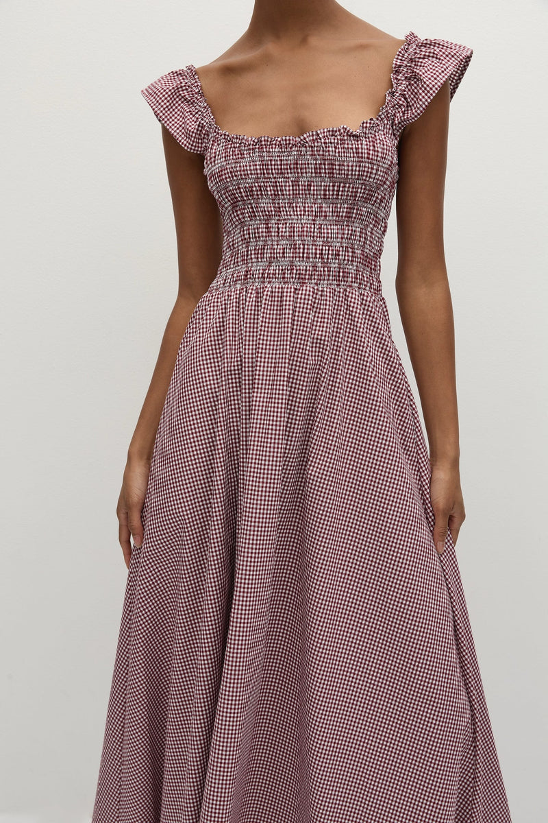 Faithfull the Brand Eudora Midi Dress - Gingham Deep Red