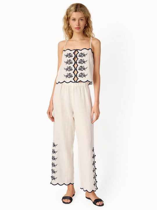 Cami NYC Madrid Embroidered Linen Pant Macadamia