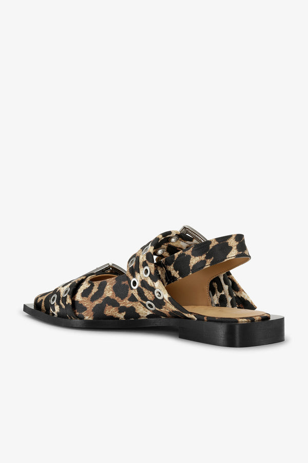 Ganni Feminine Buckle Ballerina Satin Print Leopard