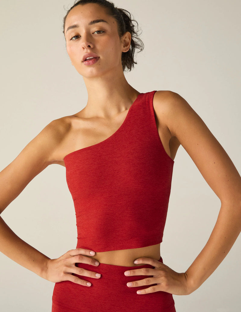 Beyond Yoga Spacedye The Bold Shoulder Cropped Tank Ruby Red Heather