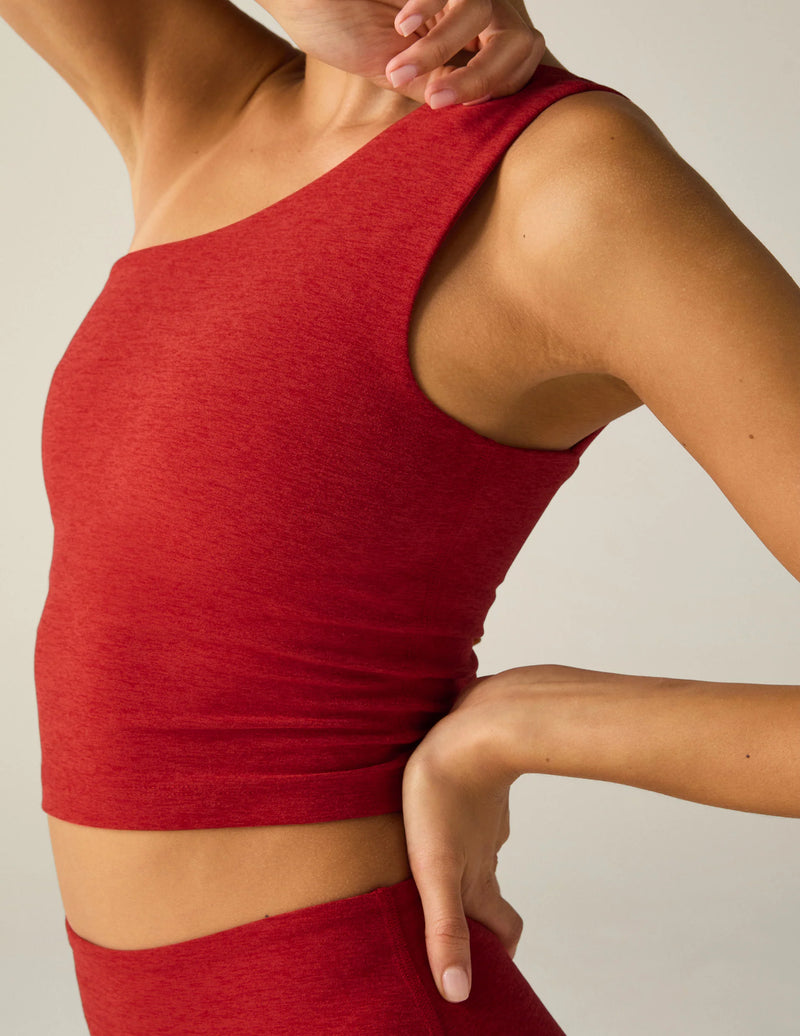 Beyond Yoga Spacedye The Bold Shoulder Cropped Tank Ruby Red Heather