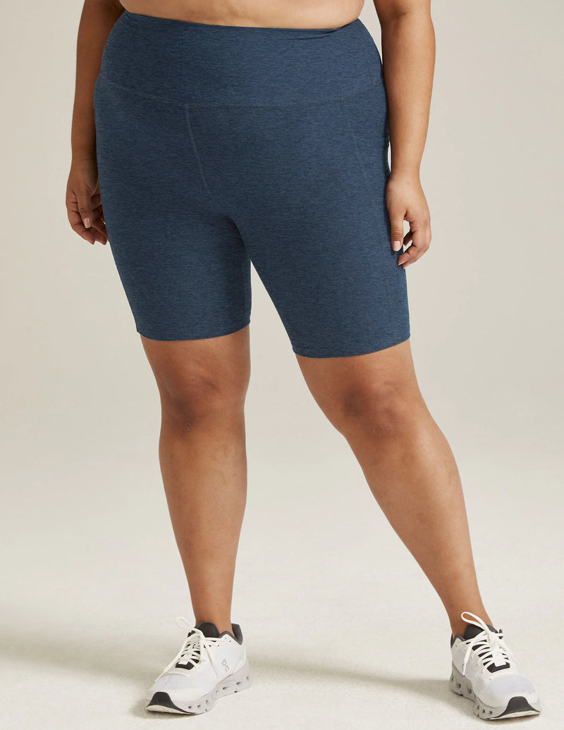 Beyond Yoga Spacedye Team Pockets High Waisted Biker Short Nocturnal Navy