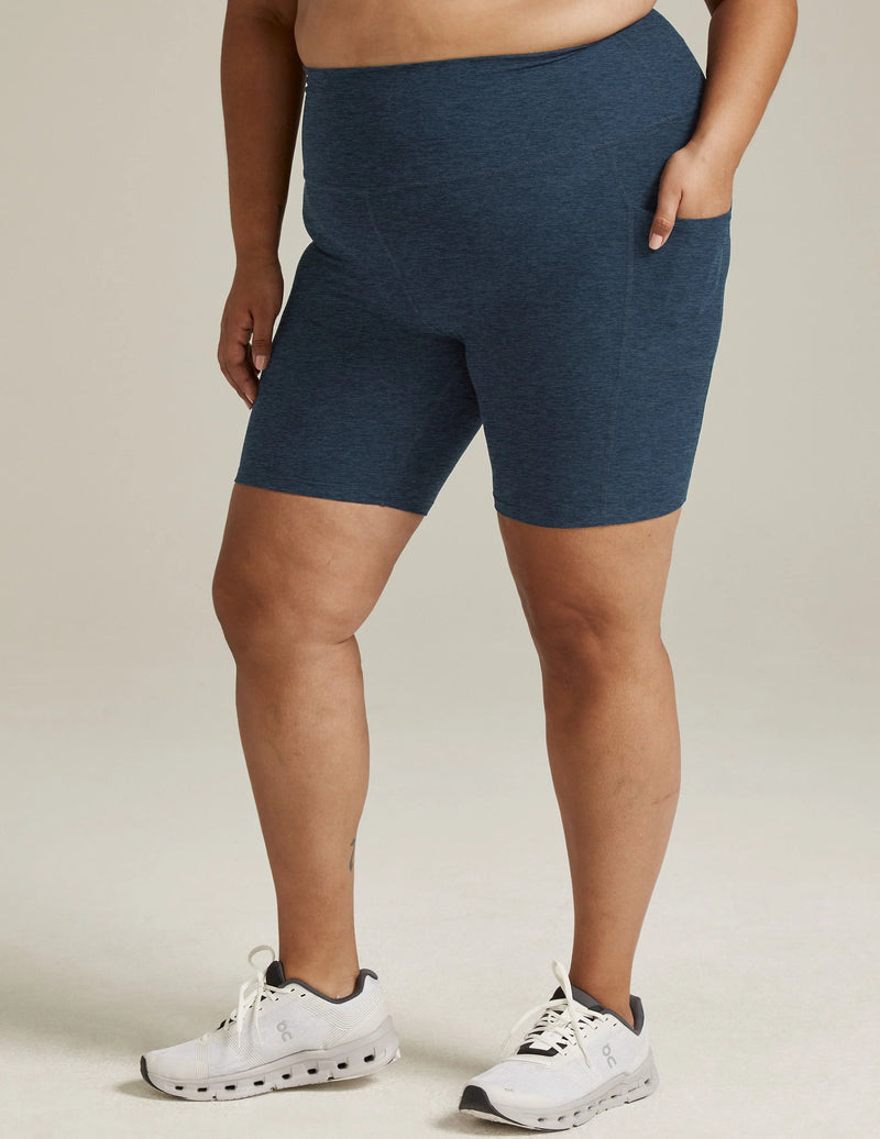 Beyond Yoga Spacedye Team Pockets High Waisted Biker Short Nocturnal Navy