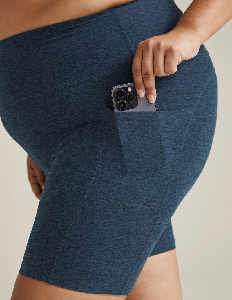 Beyond Yoga Spacedye Team Pockets High Waisted Biker Short Nocturnal Navy