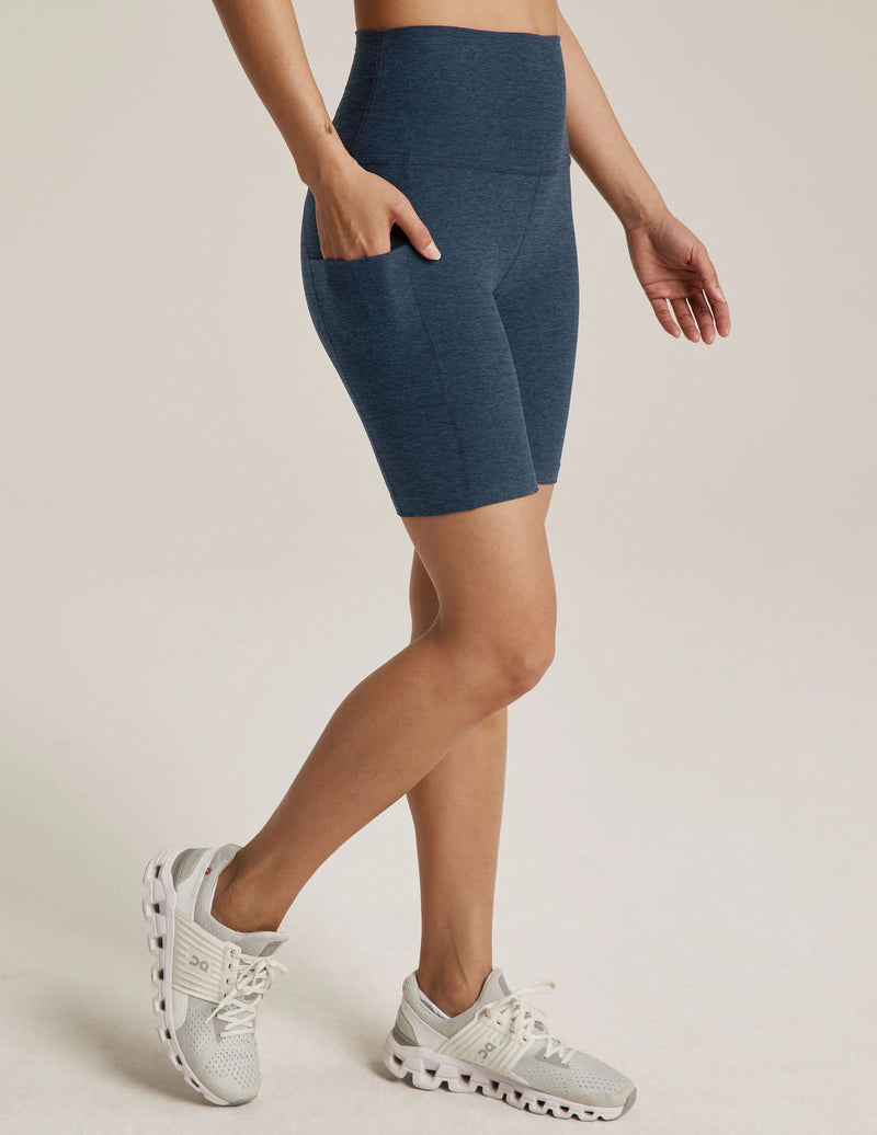 Beyond Yoga Spacedye Team Pockets High Waisted Biker Short Nocturnal Navy