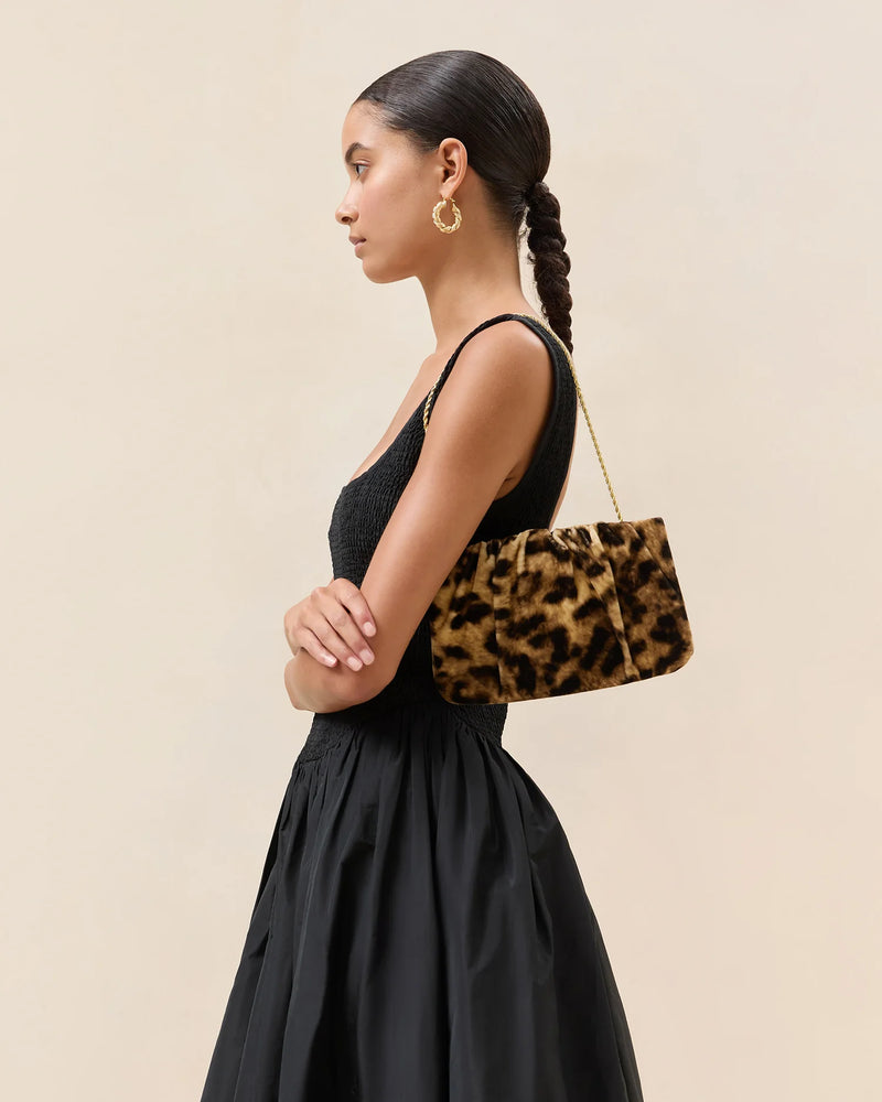 Loeffler Randall Serena Leopard Gathered Velvet Clutch