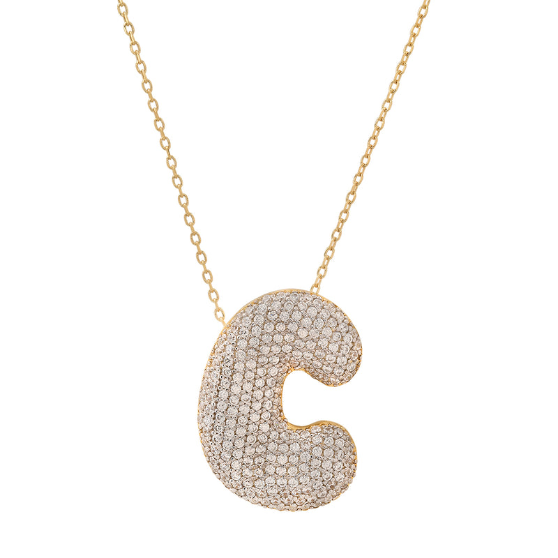 Tai Pave Cz Puffy Initial Necklace