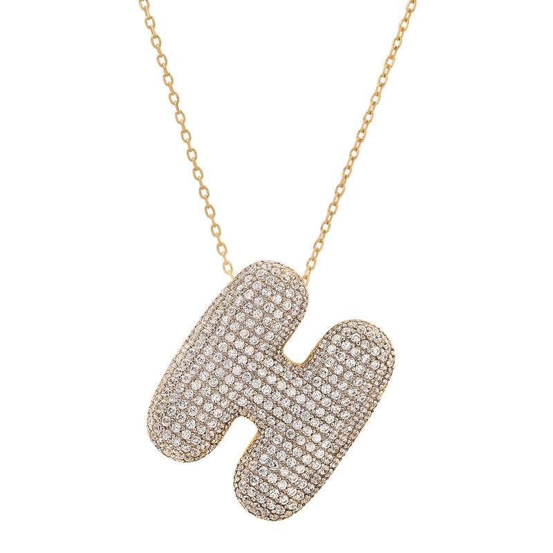 Tai Pave Cz Puffy Initial Necklace