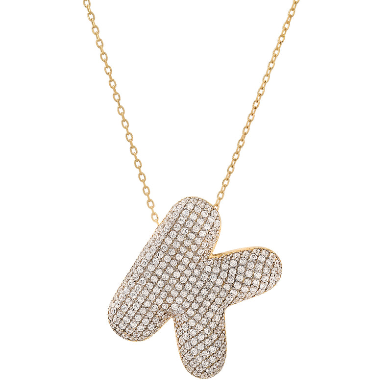 Tai Pave Cz Puffy Initial Necklace