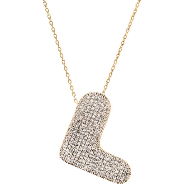 Tai Pave Cz Puffy Initial Necklace