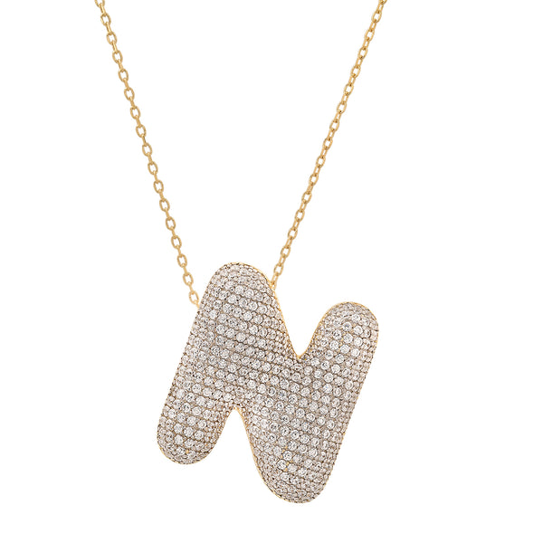 Tai Pave Cz Puffy Initial Necklace