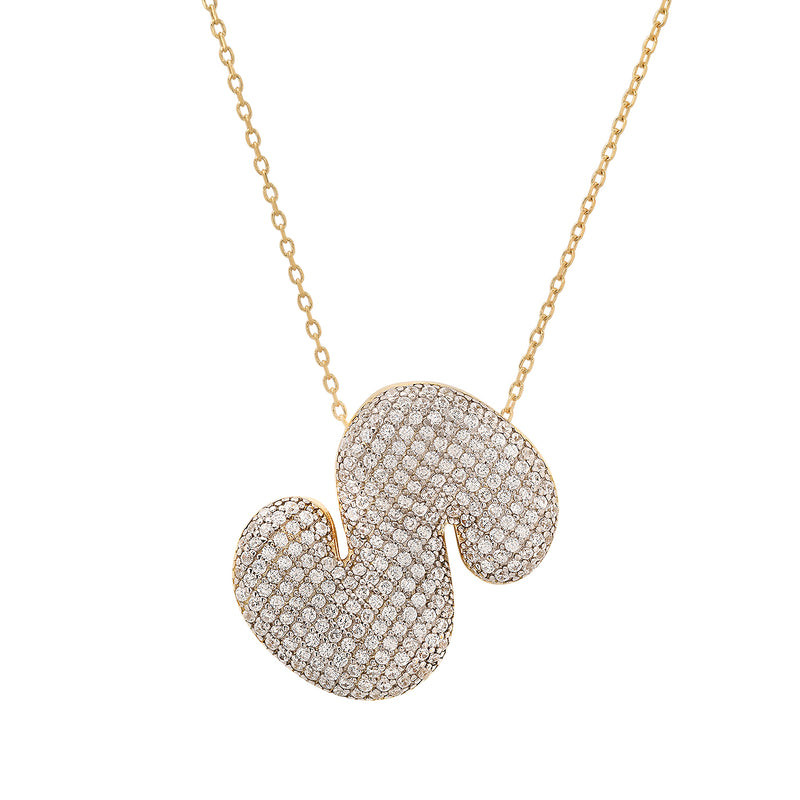 Tai Pave Cz Puffy Initial Necklace