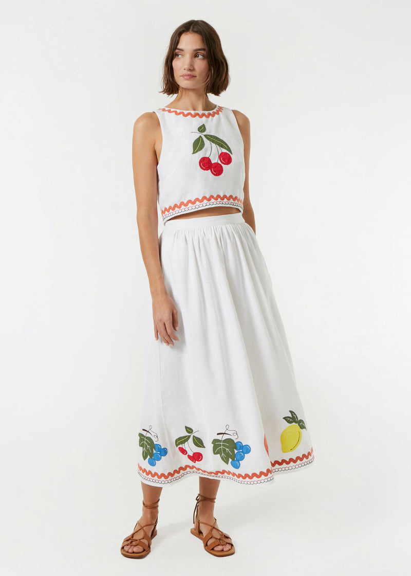 Aaron Skirt White Fruit Applique