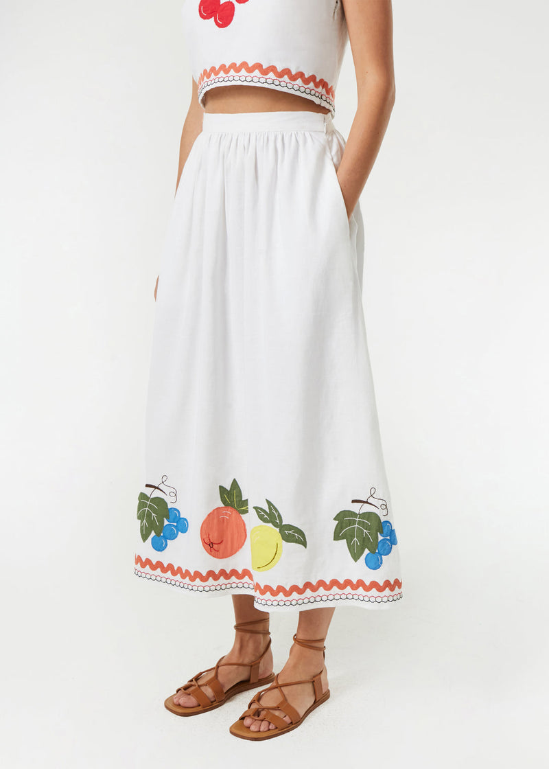 Aaron Skirt White Fruit Applique