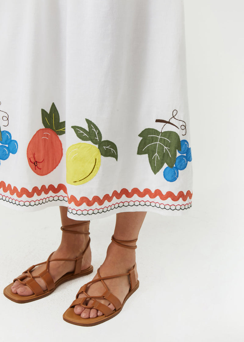 Aaron Skirt White Fruit Applique