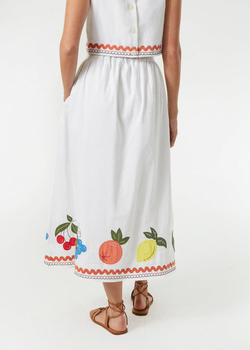 Aaron Skirt White Fruit Applique