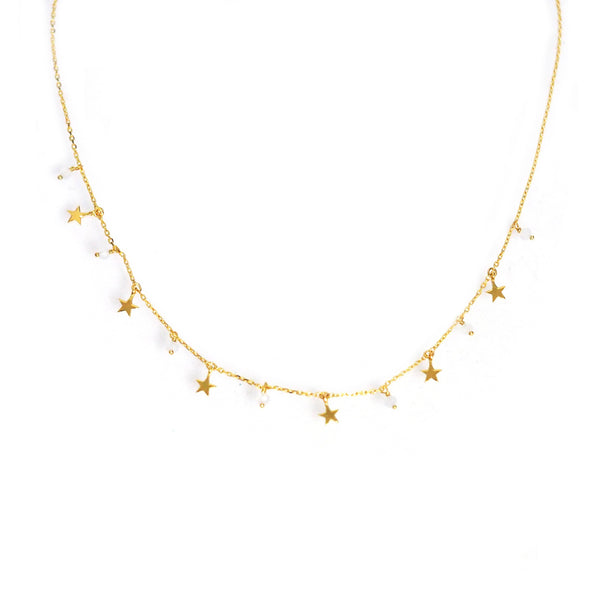 Tai Gold simple chain chokers with mini blue chalcedony and star charms