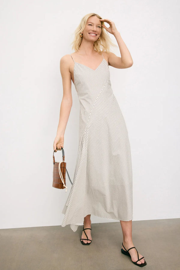 Staud Gatto Dress Ivory/Dark Oak Micro Stripe