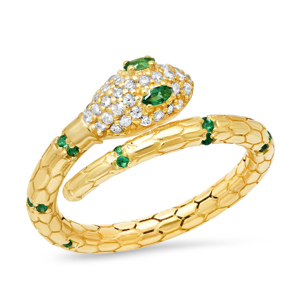 Tai Gold vermeil cz Snake wrap ring with emerald colored CZ